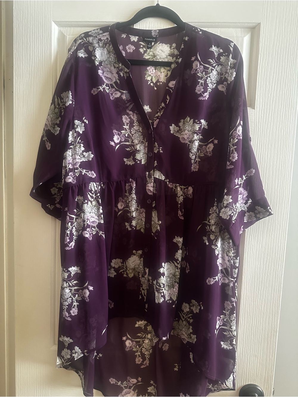 Torrid Purple Floral Babydoll Tunic with V-Neck